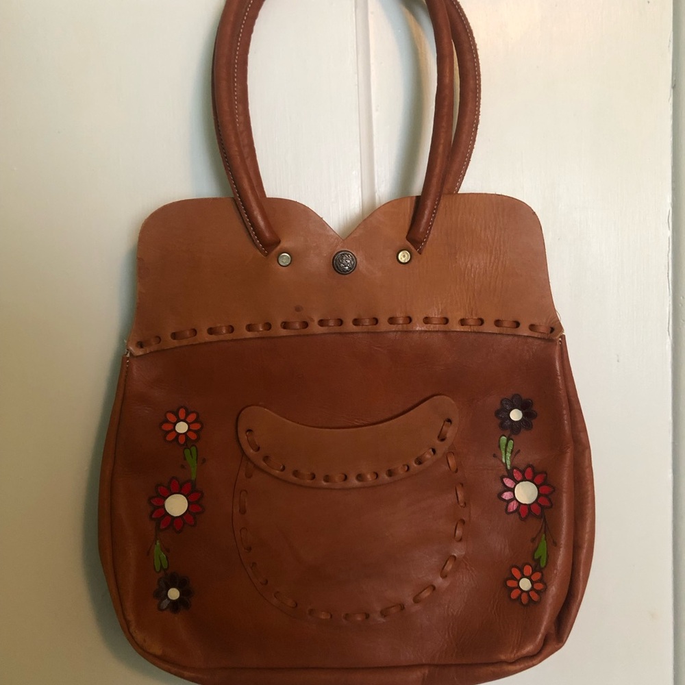 Vintage 1960s 60s Woodstock era hand painted leather purse
